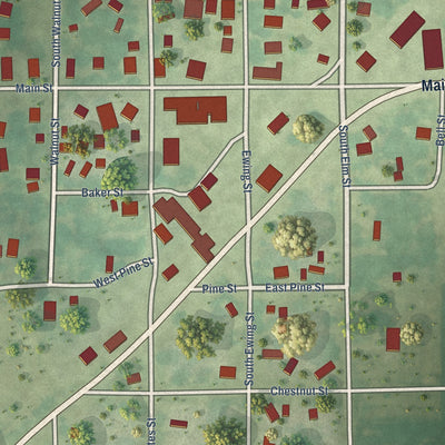 Close-up of the map of Tallula, Illinois print showing street and building detail