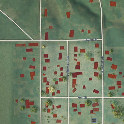 Second close-up of the map of Tallula, Illinois print showing more streets and buildings