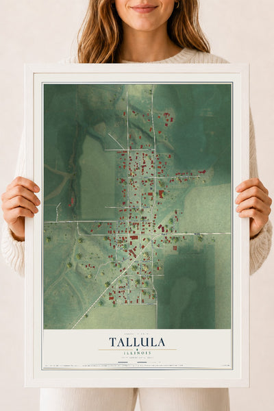 Map of Tallula, Illinois, 18 x 24 inch print in a white wood frame