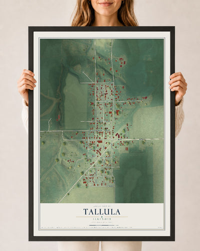 Map of Tallula, Illinois, 24 x 36 inch print in a black wood frame