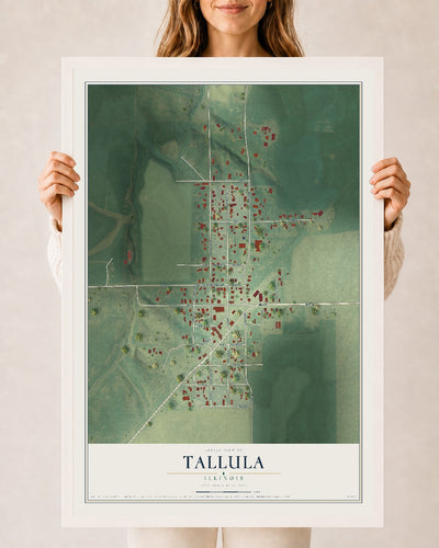 Map of Tallula, Illinois, 24 x 36 inch print in a white wood frame