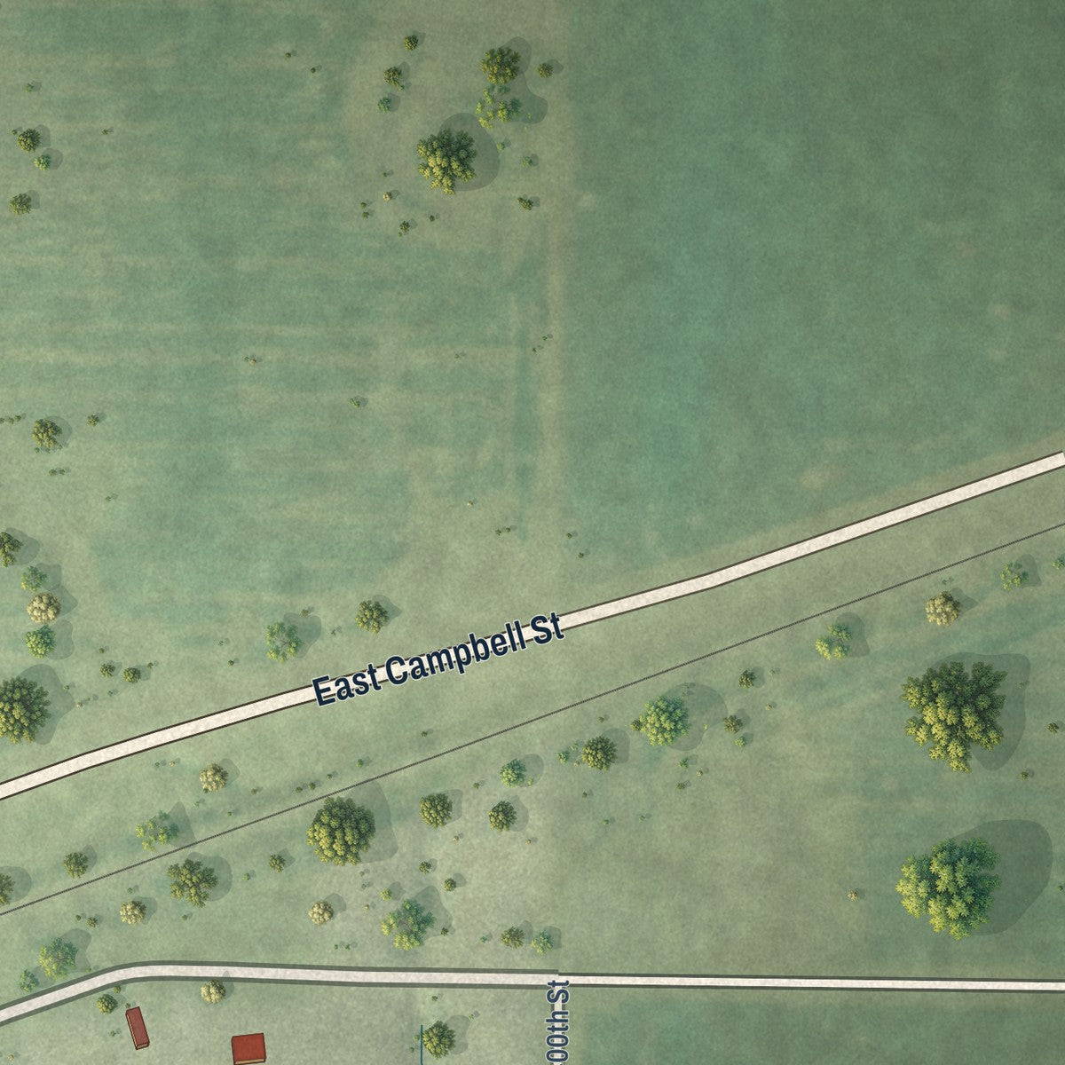 Second close-up of the map of Tennessee, Illinois print showing more streets and buildings