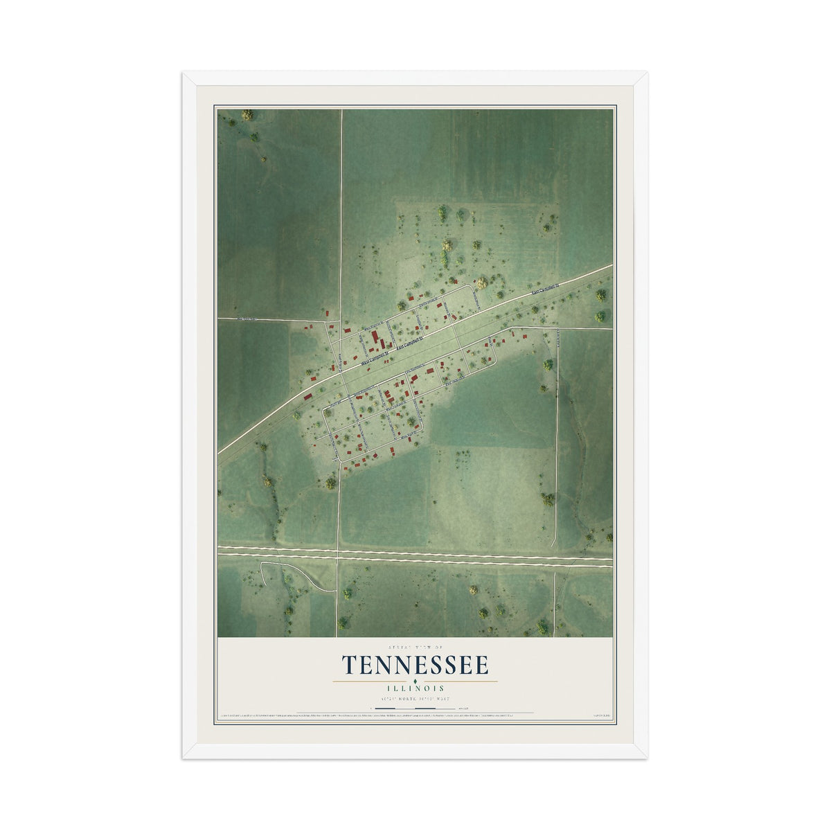 Map of Tennessee, Illinois, 12 x 18 inch print in a white wood frame