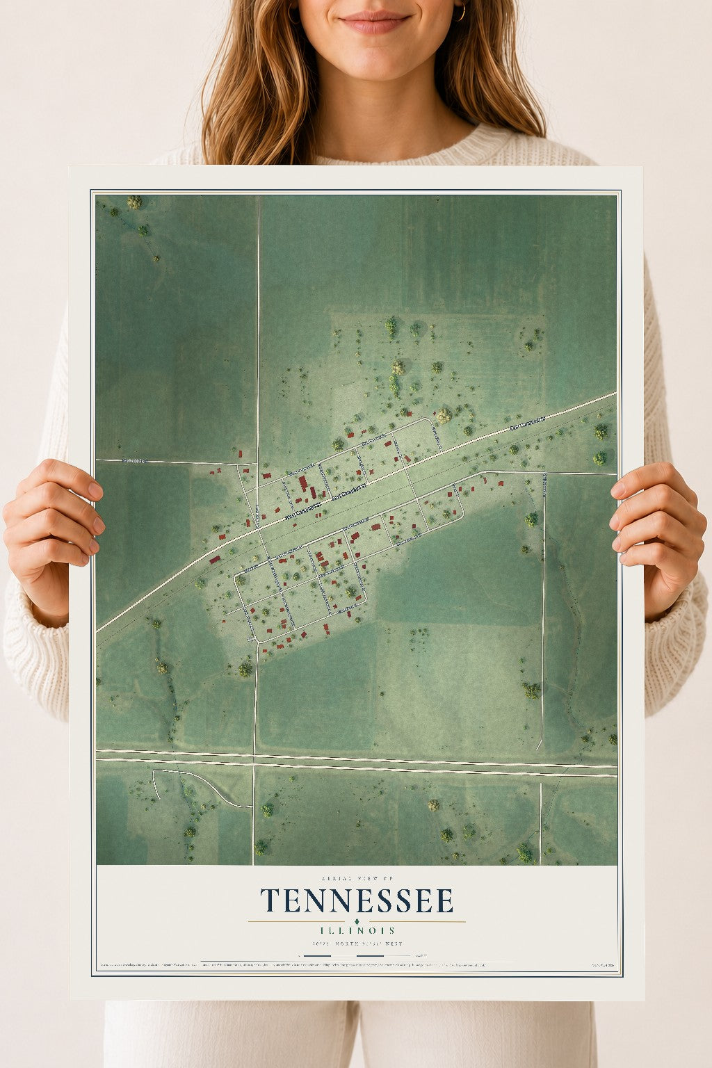 Map of Tennessee, Illinois, 18 x 24 inch unframed archival matte print