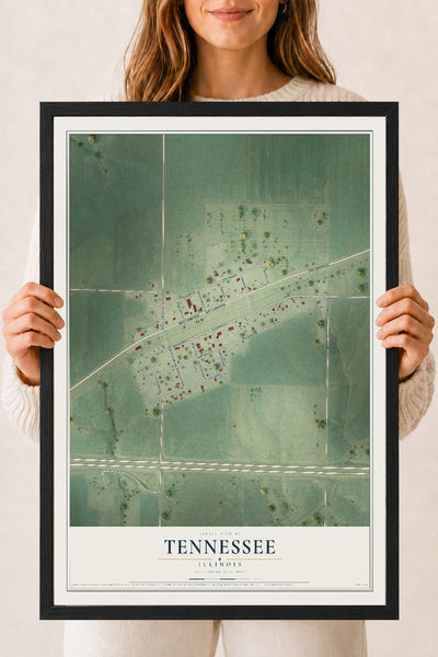 Map of Tennessee, Illinois, 18 x 24 inch print in a black wood frame