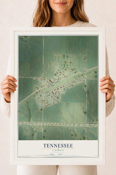 Map of Tennessee, Illinois, 18 x 24 inch print in a white wood frame