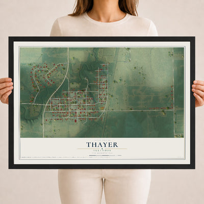 Map of Thayer, Illinois, 18 x 24 inch print in a black wood frame