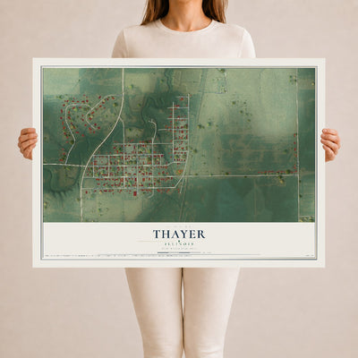 Map of Thayer, Illinois, 24 x 36 inch unframed archival matte print