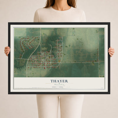 Map of Thayer, Illinois, 24 x 36 inch print in a black wood frame