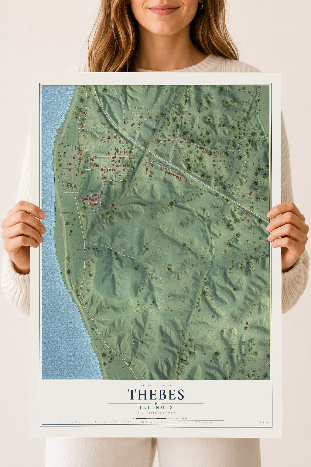 Map of Thebes, Illinois, 18 x 24 inch unframed archival matte print