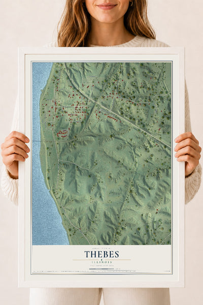 Map of Thebes, Illinois, 18 x 24 inch print in a white wood frame