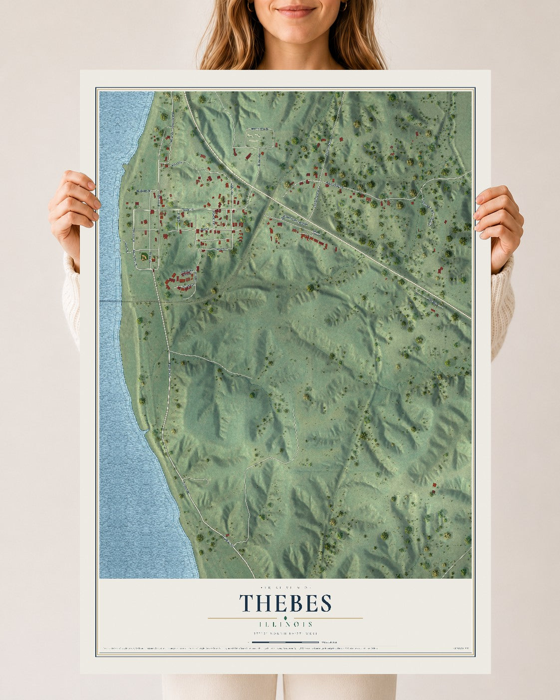 Map of Thebes, Illinois, 24 x 36 inch unframed archival matte print