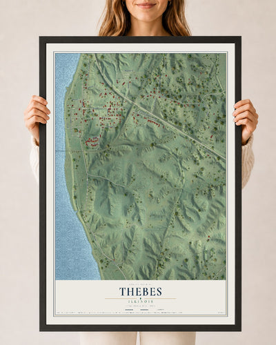 Map of Thebes, Illinois, 24 x 36 inch print in a black wood frame