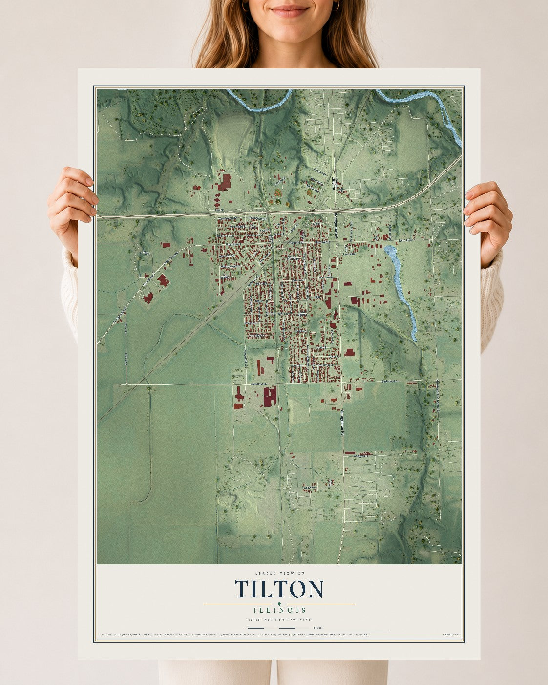 Map of Tilton, Illinois, 24 x 36 inch unframed archival matte print