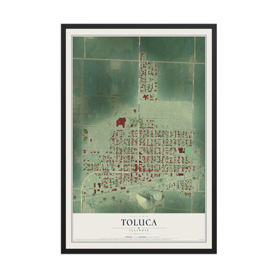 Map of Toluca, Illinois, 12 x 18 inch print in a black wood frame