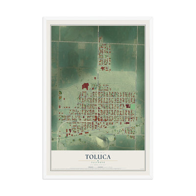 Map of Toluca, Illinois, 12 x 18 inch print in a white wood frame