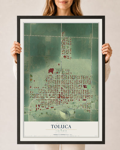 Map of Toluca, Illinois, 24 x 36 inch print in a black wood frame