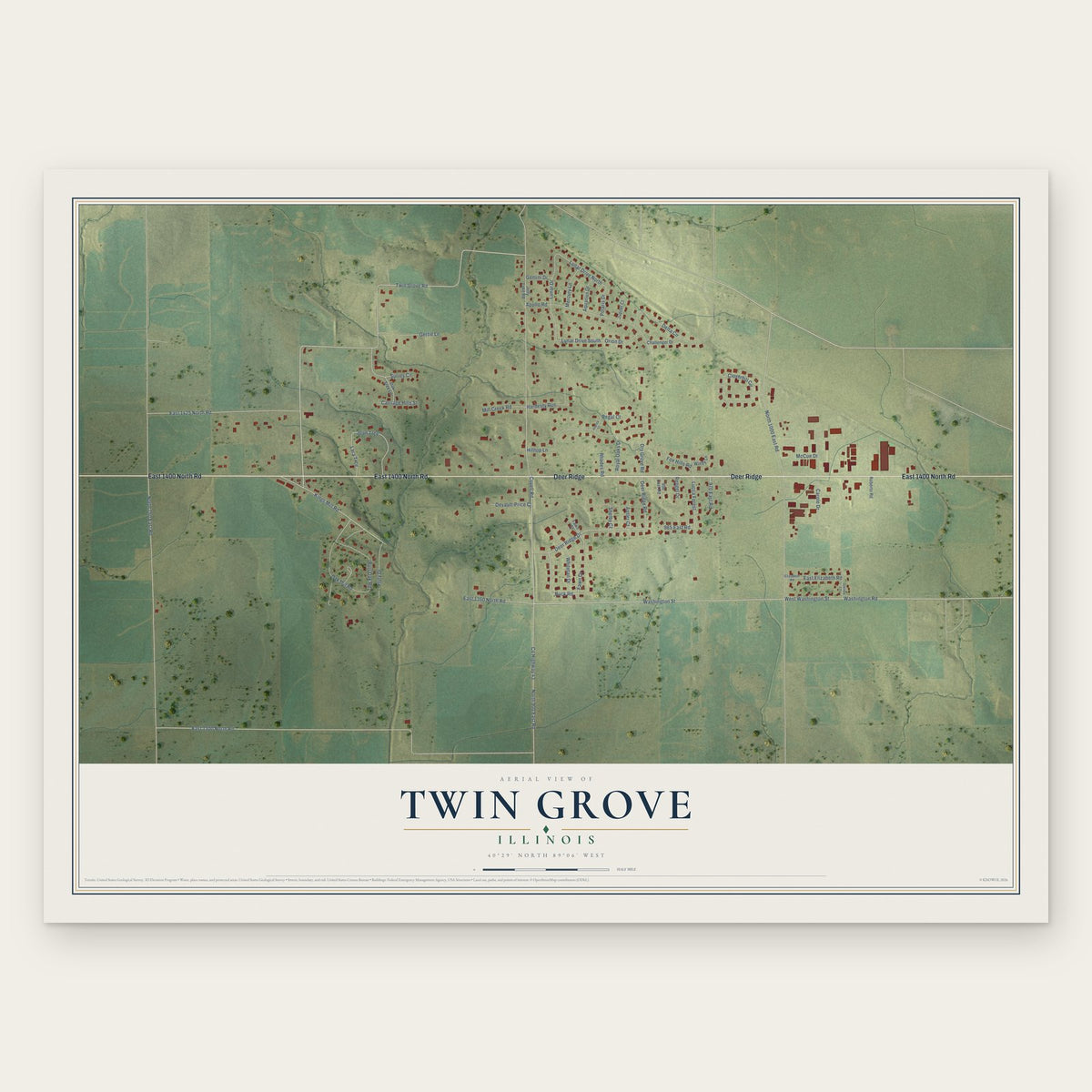 Twin Grove, Illinois map print, the full design