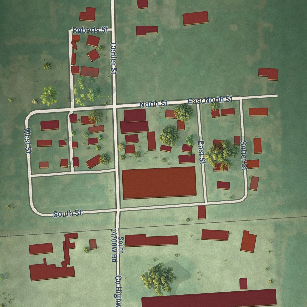 Close-up of the map of Union Hill, Illinois print showing street and building detail