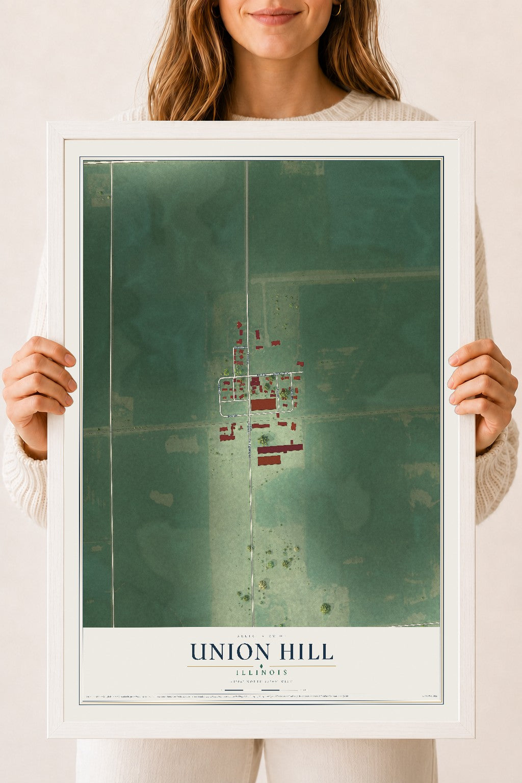 Map of Union Hill, Illinois, 18 x 24 inch print in a white wood frame