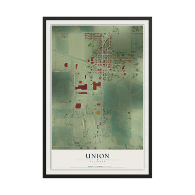 Map of Union, Illinois, 12 x 18 inch print in a black wood frame
