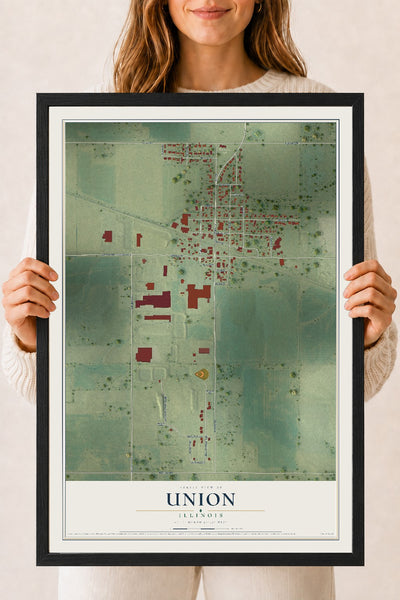 Map of Union, Illinois, 18 x 24 inch print in a black wood frame
