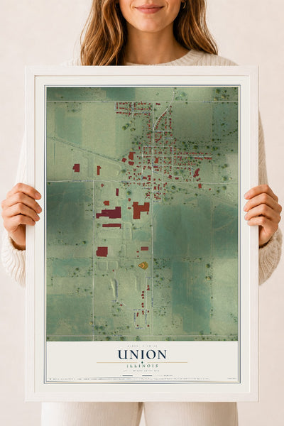 Map of Union, Illinois, 18 x 24 inch print in a white wood frame