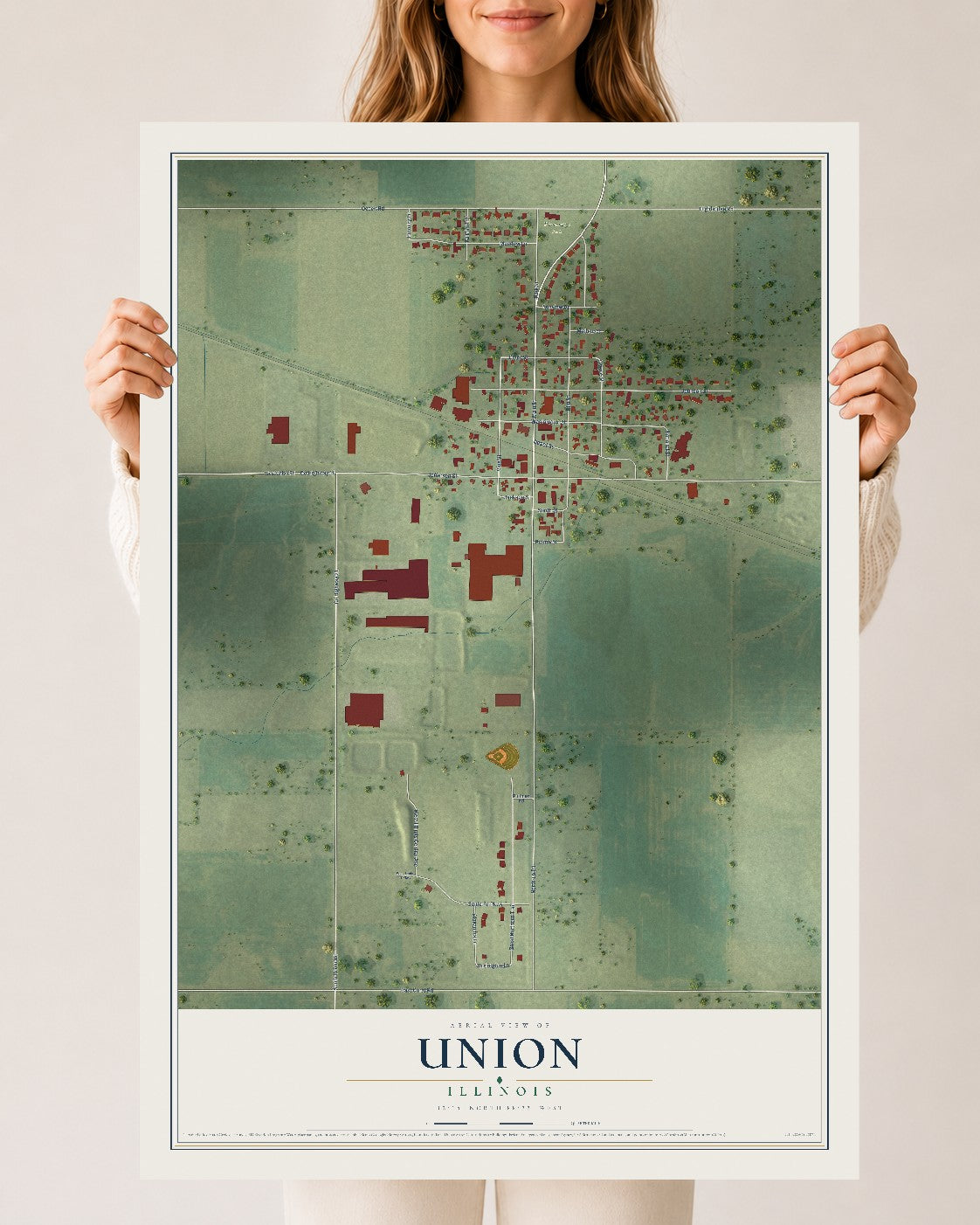 Map of Union, Illinois, 24 x 36 inch unframed archival matte print