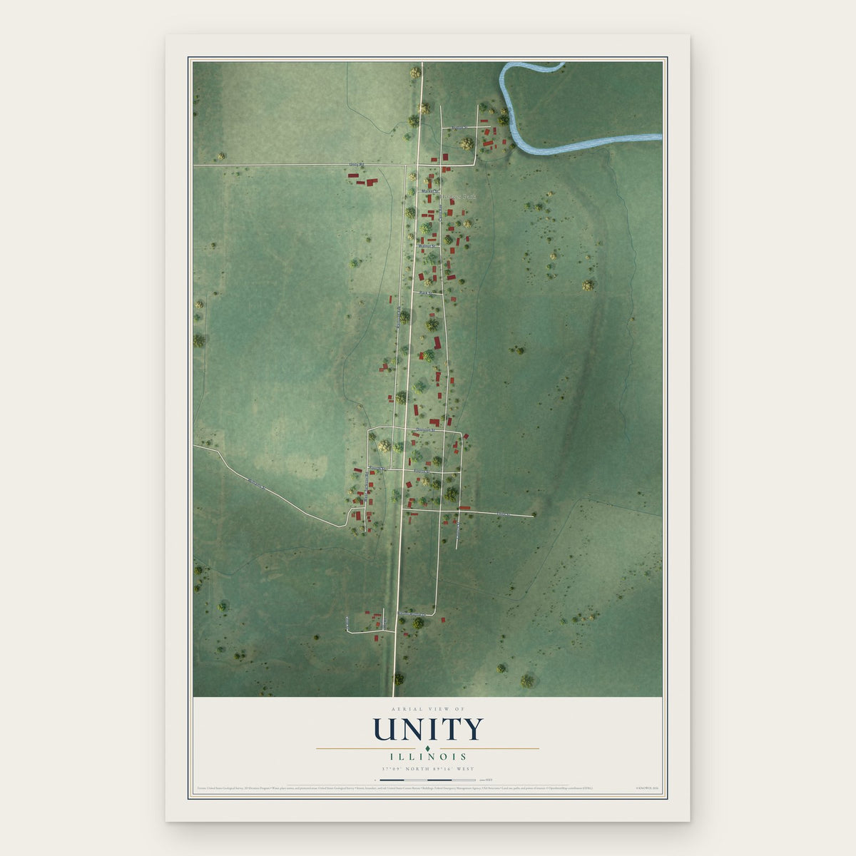 Unity, Illinois map print, the full design
