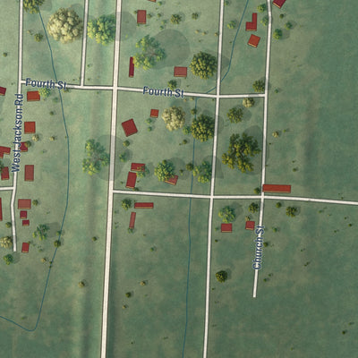 Close-up of the map of Unity, Illinois print showing street and building detail