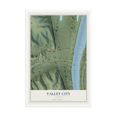Map of Valley City, Illinois, 12 x 18 inch print in a white wood frame