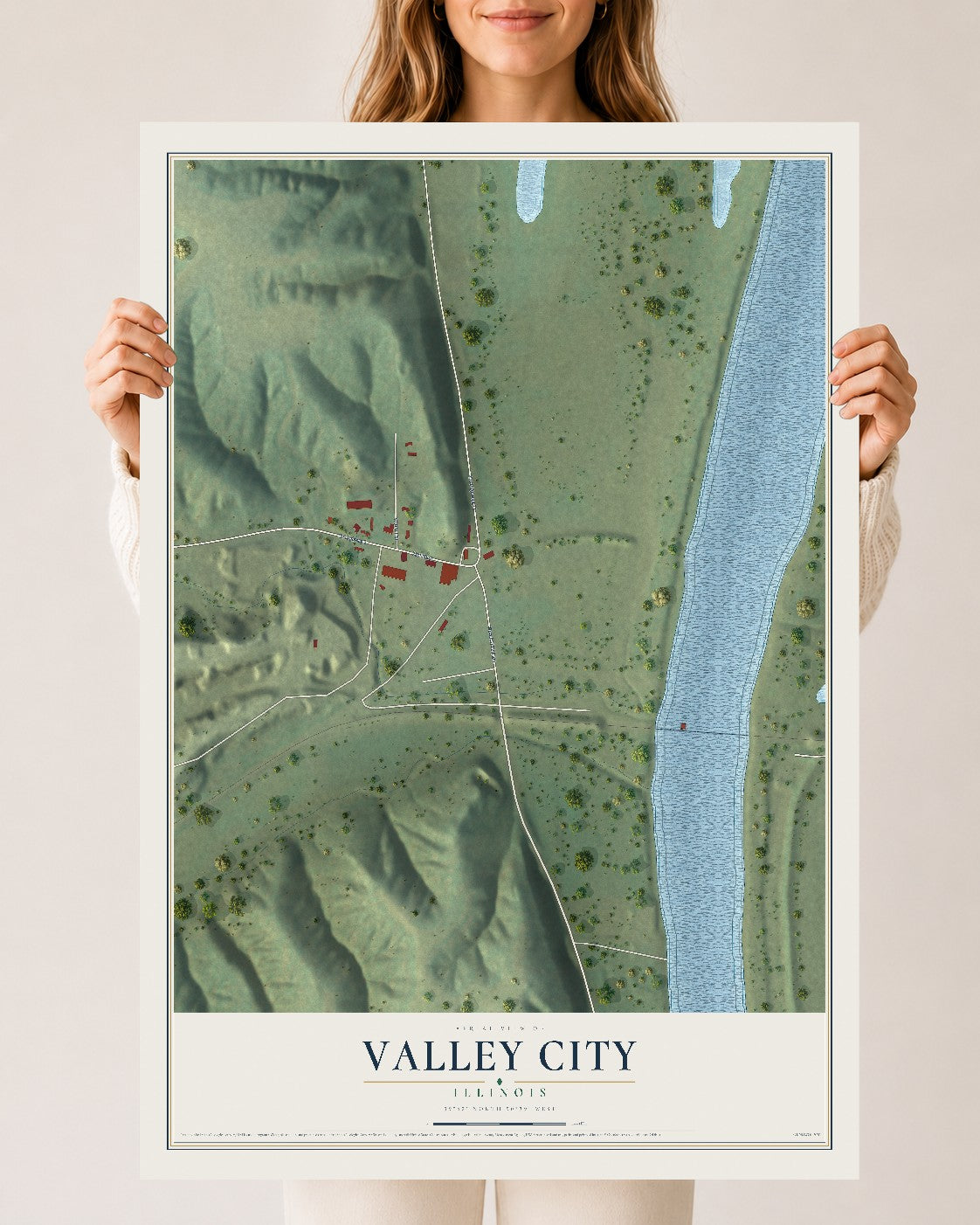 Map of Valley City, Illinois, 24 x 36 inch unframed archival matte print