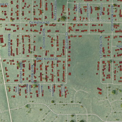 Close-up of the map of Venetian Village, Illinois print showing street and building detail