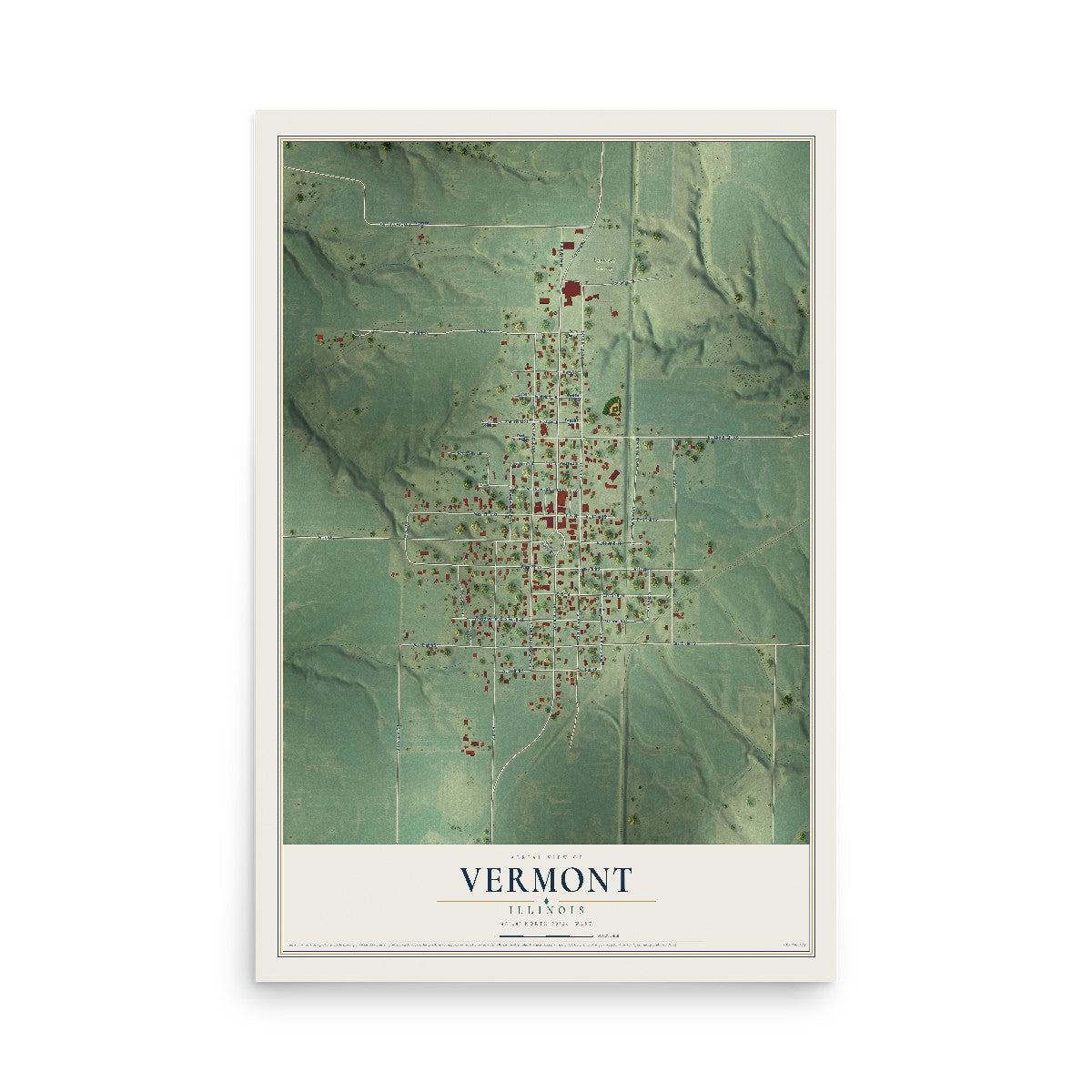 Map of Vermont, Illinois, 12 x 18 inch unframed archival matte print