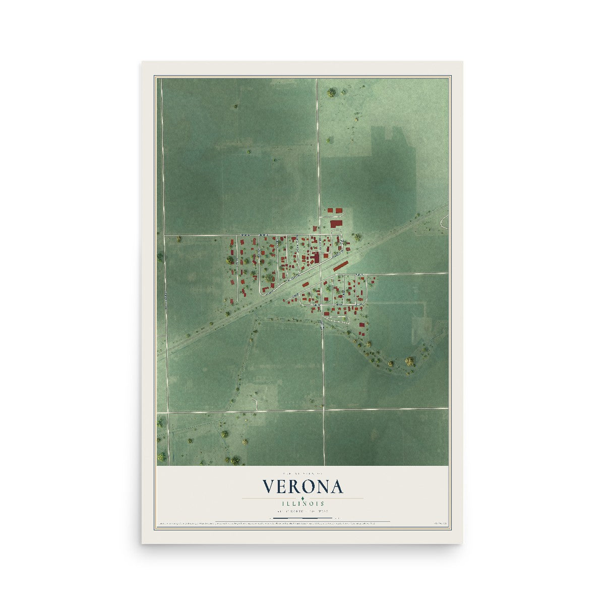 Map of Verona, Illinois, 12 x 18 inch unframed archival matte print