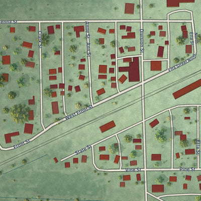 Close-up of the map of Verona, Illinois print showing street and building detail