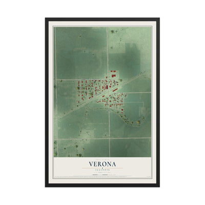 Map of Verona, Illinois, 12 x 18 inch print in a black wood frame