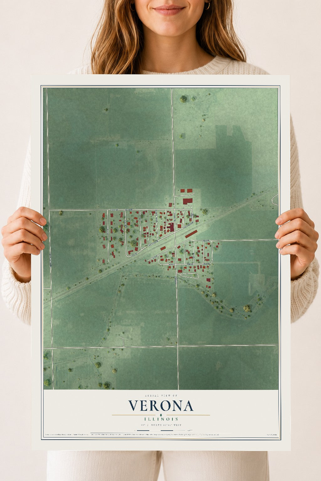 Map of Verona, Illinois, 18 x 24 inch unframed archival matte print