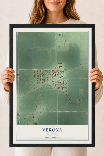 Map of Verona, Illinois, 18 x 24 inch print in a black wood frame