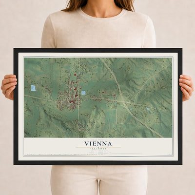 Map of Vienna, Illinois, 12 x 18 inch print in a black wood frame