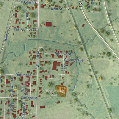 Second close-up of the map of Wamac, Illinois print showing more streets and buildings