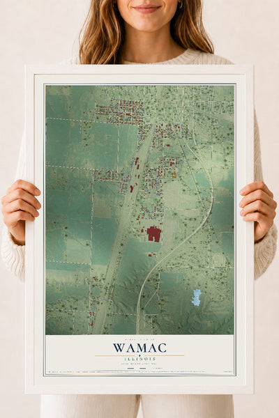 Map of Wamac, Illinois, 18 x 24 inch print in a white wood frame