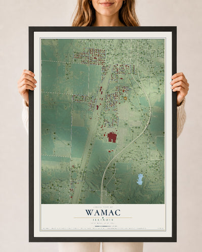 Map of Wamac, Illinois, 24 x 36 inch print in a black wood frame