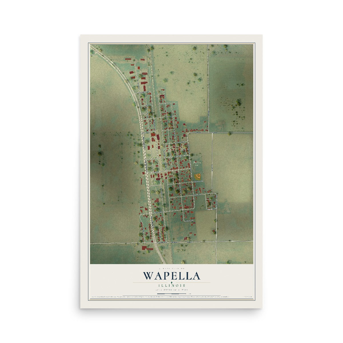 Map of Wapella, Illinois, 12 x 18 inch unframed archival matte print