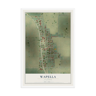 Map of Wapella, Illinois, 12 x 18 inch print in a white wood frame