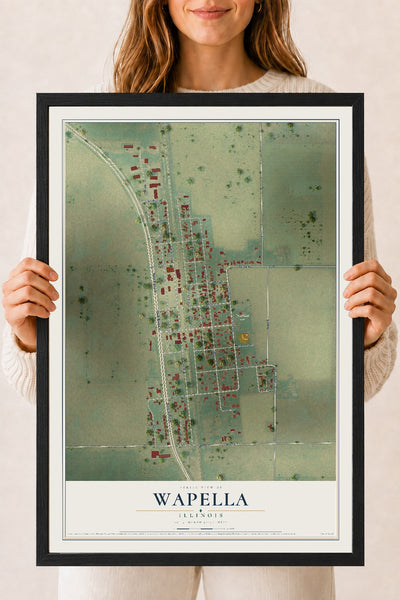 Map of Wapella, Illinois, 18 x 24 inch print in a black wood frame