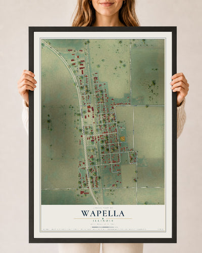 Map of Wapella, Illinois, 24 x 36 inch print in a black wood frame