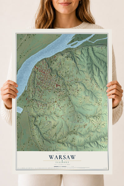 Map of Warsaw, Illinois, 18 x 24 inch unframed archival matte print