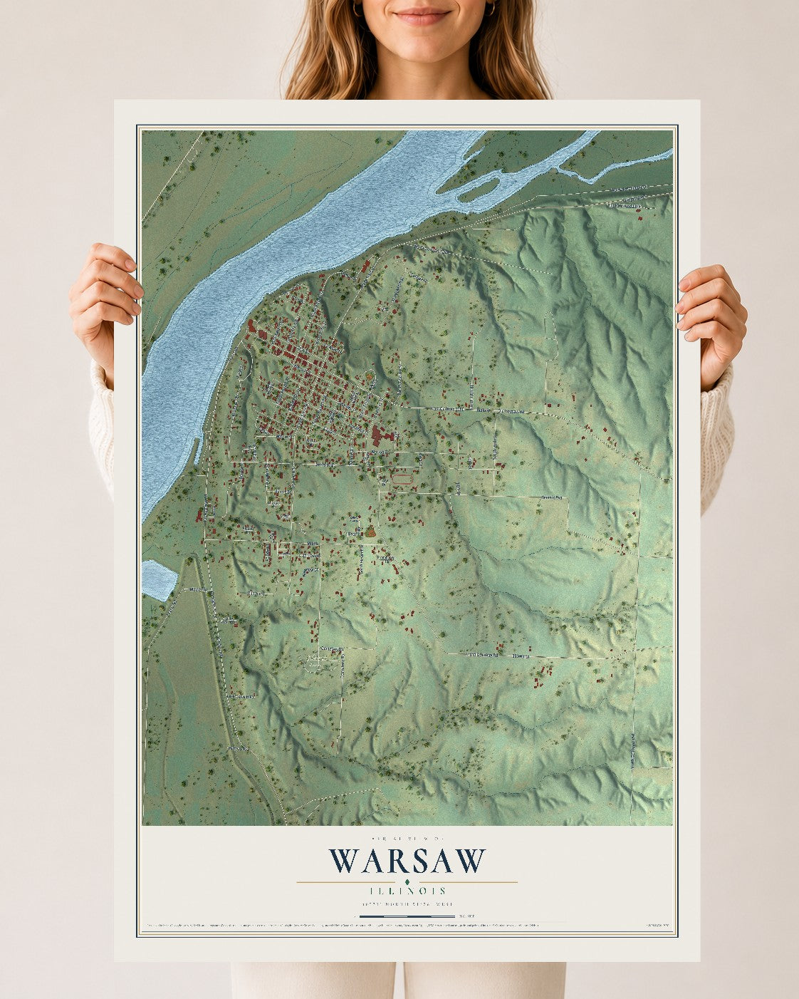 Map of Warsaw, Illinois, 24 x 36 inch unframed archival matte print