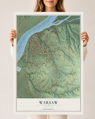 Map of Warsaw, Illinois, 24 x 36 inch unframed archival matte print